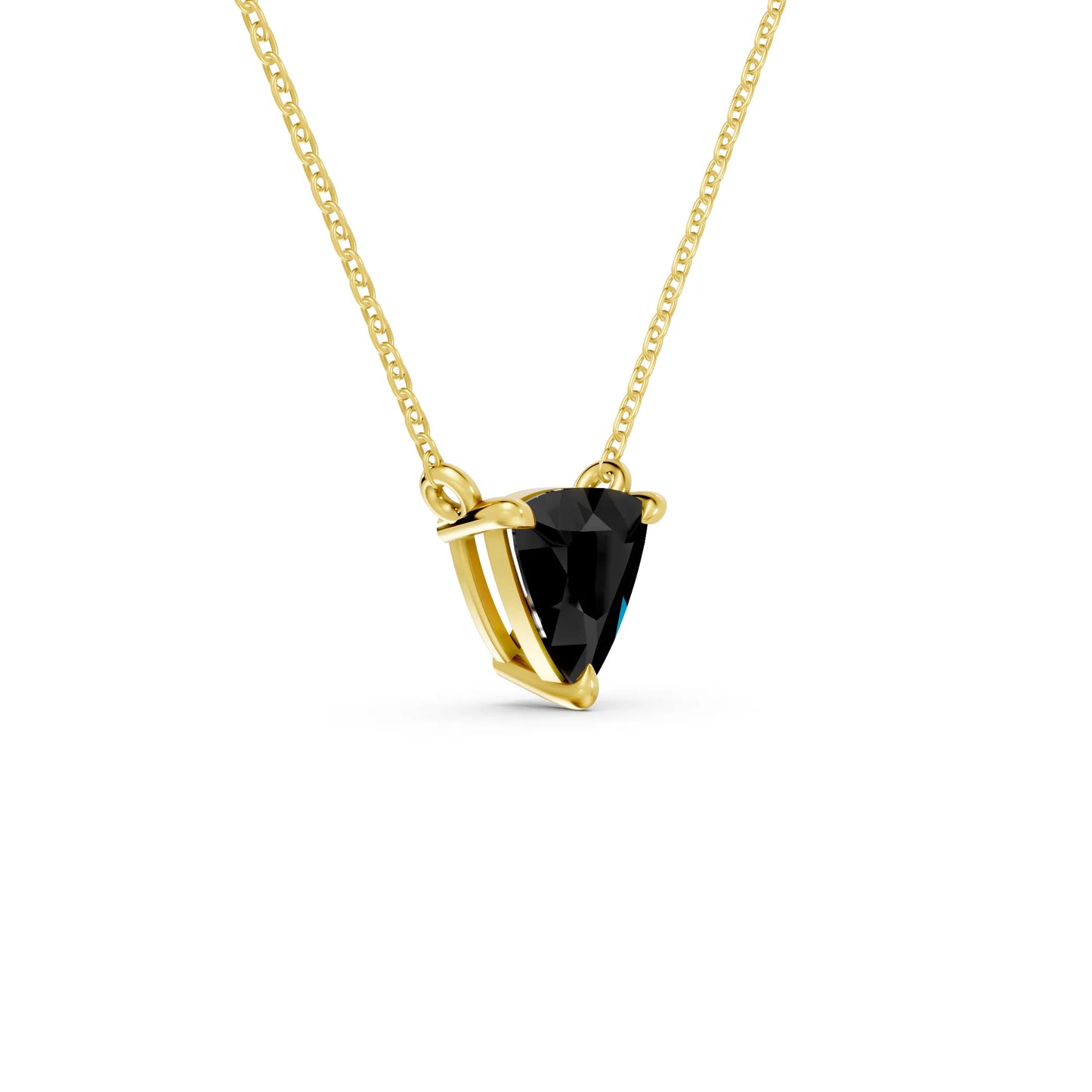 18K Gold Trillion Cut Black Diamond Solitaire Necklace