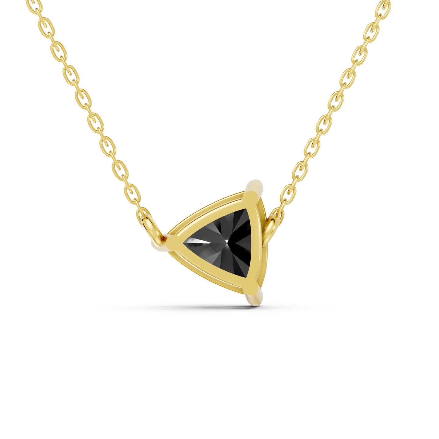 18K Gold Trillion Cut Black Diamond East-West Solitaire Necklace