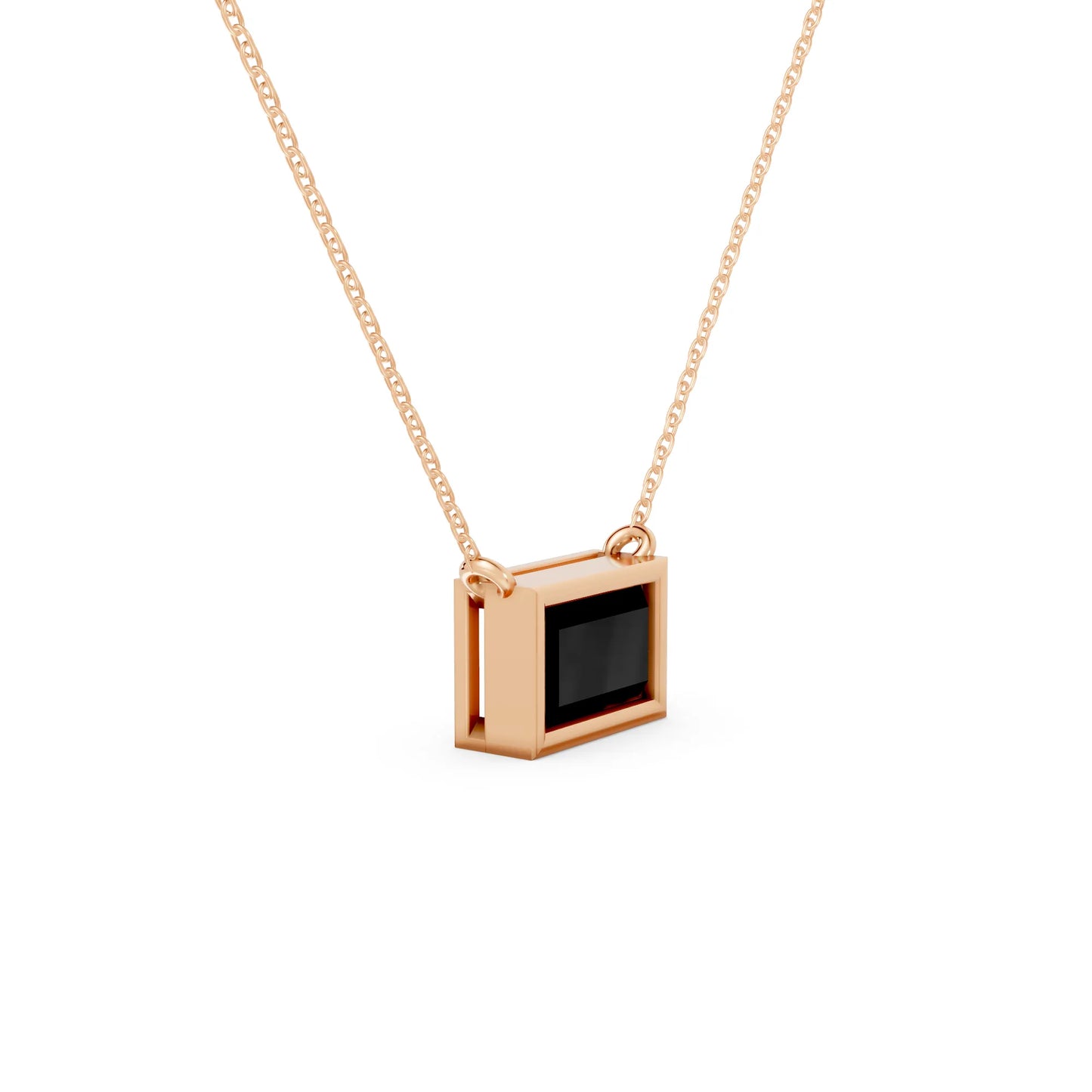 18K Gold Baguette Cut Black Diamond East - West Bezel Necklace