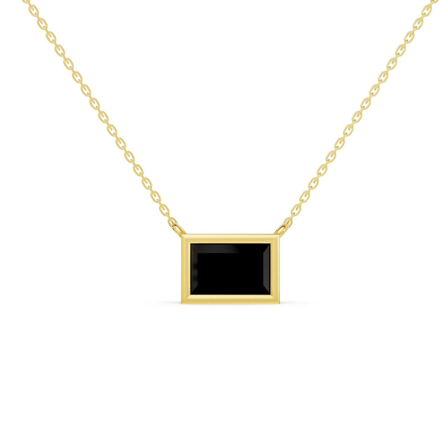 18K Gold Baguette Cut Black Diamond East - West Bezel Necklace