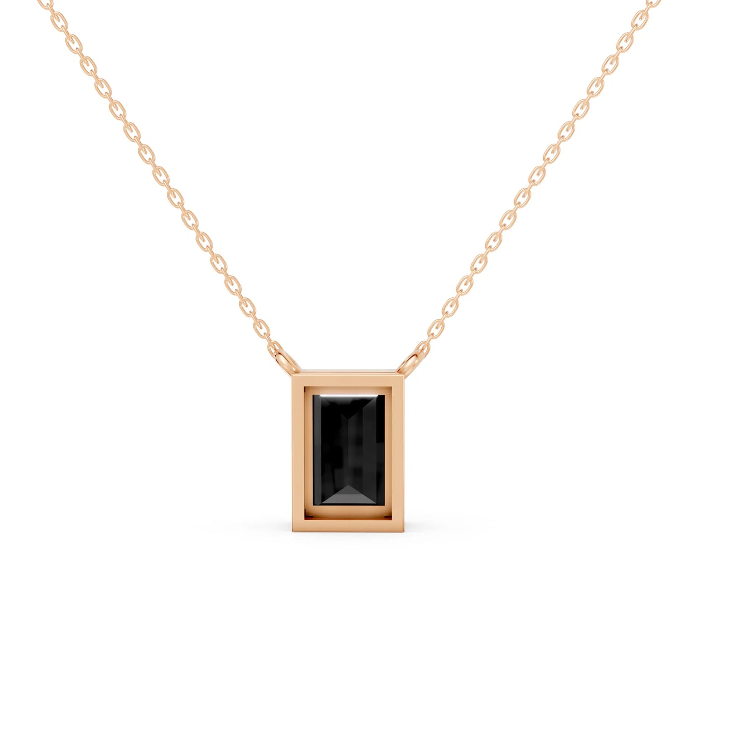 18K Gold Baguette Cut Black Diamond Bezel Necklace