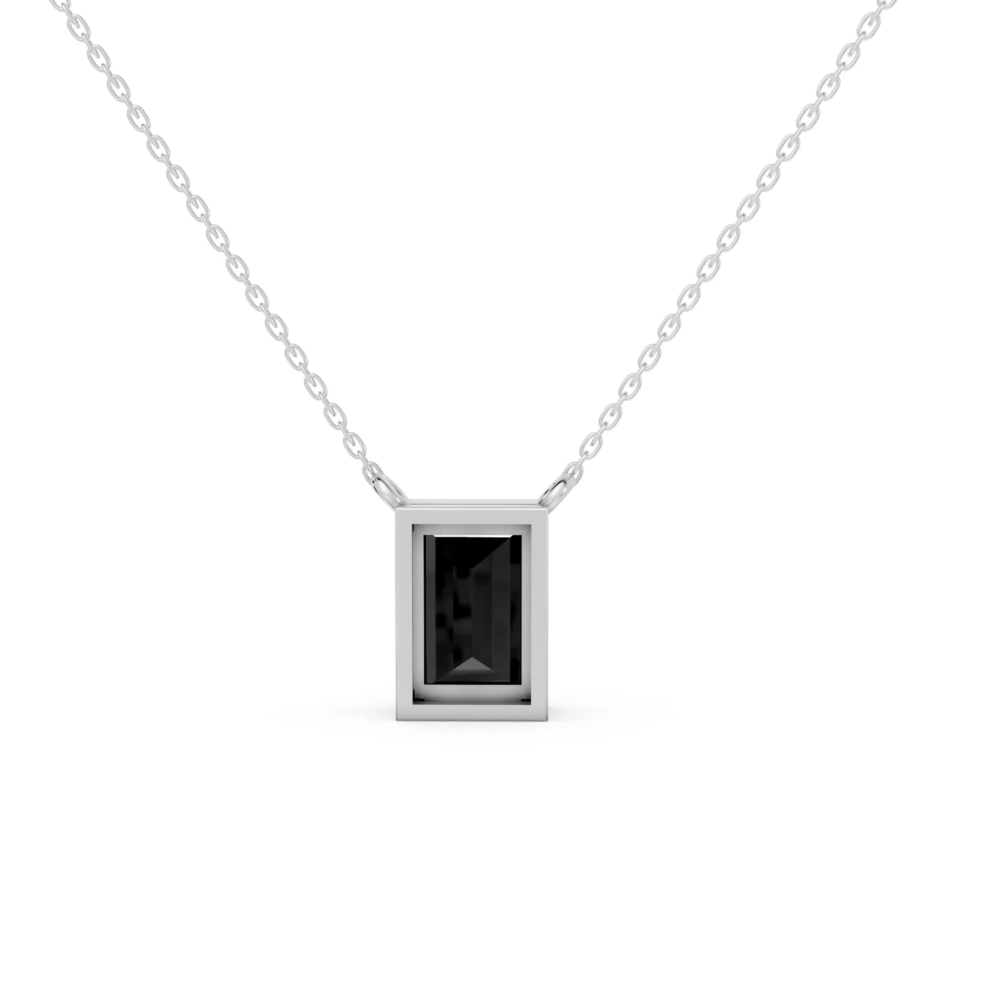 18K Gold Baguette Cut Black Diamond Bezel Necklace
