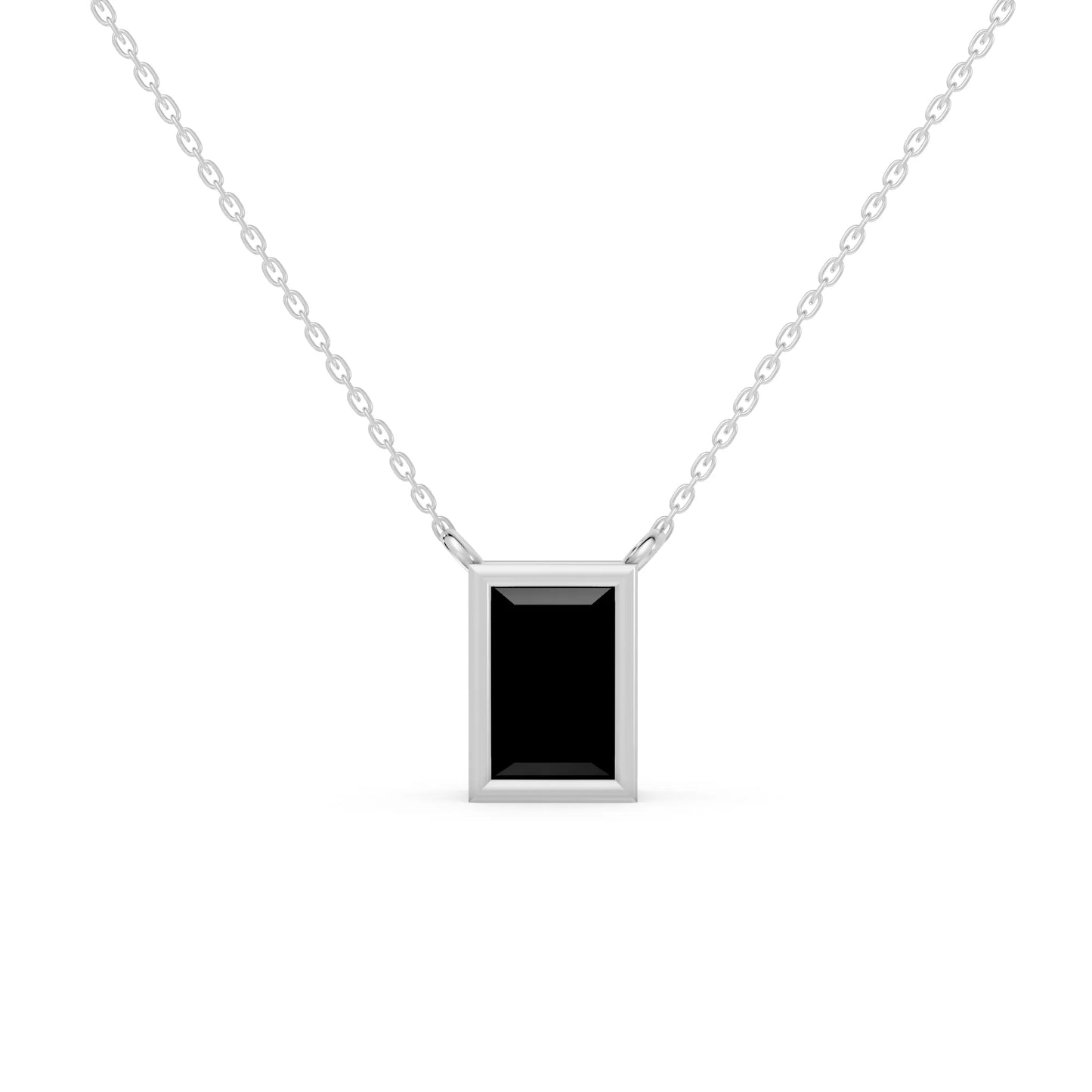 18K Gold Baguette Cut Black Diamond Bezel Necklace