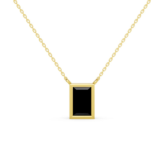 18K Gold Baguette Cut Black Diamond Bezel Necklace