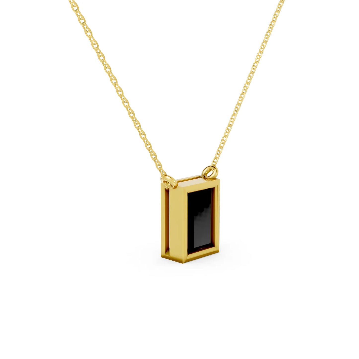 18K Gold Baguette Cut Black Diamond Bezel Necklace
