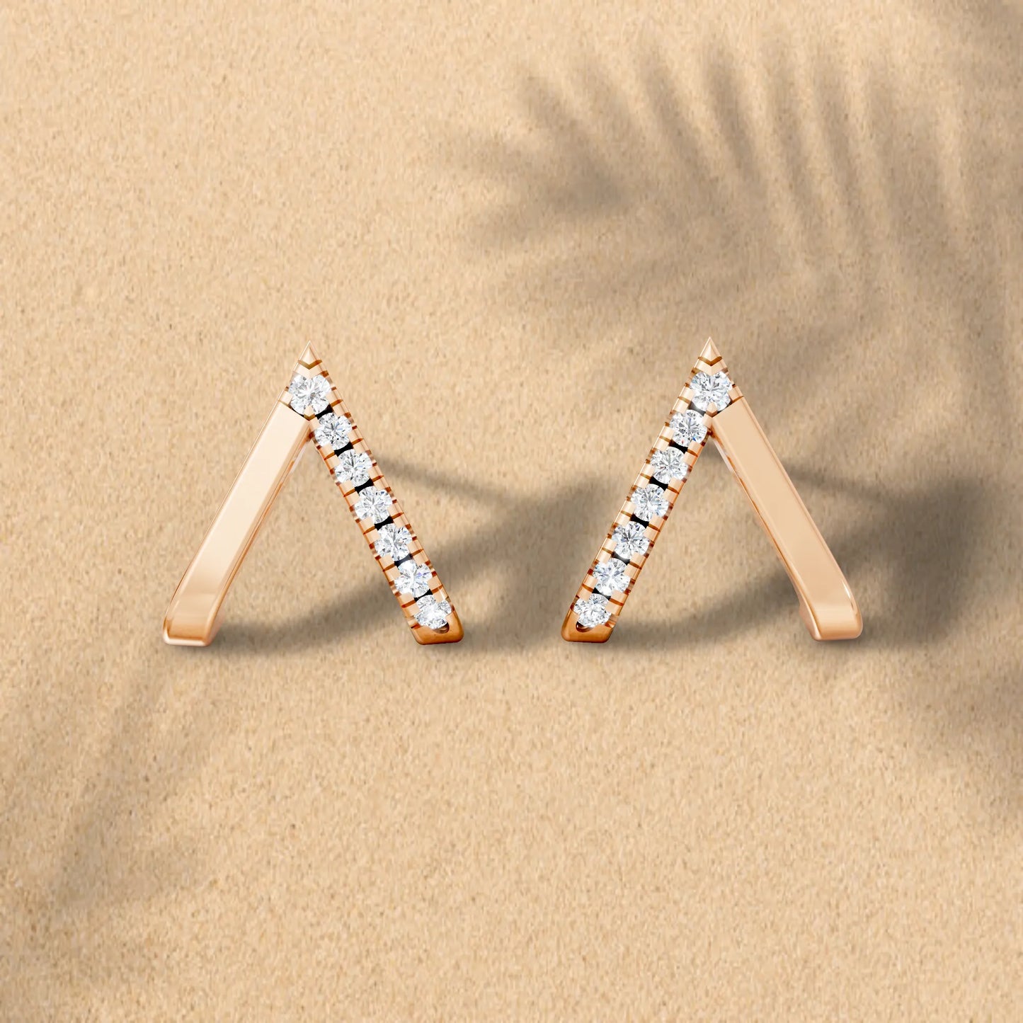 14K Gold Reversed V Diamond Half Pavé Huggie Earring