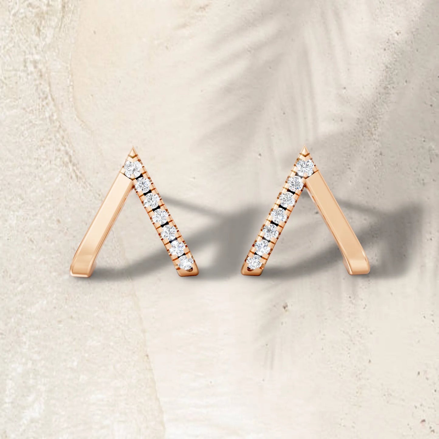 14K Gold Reversed V Diamond Half Pavé Huggie Earring