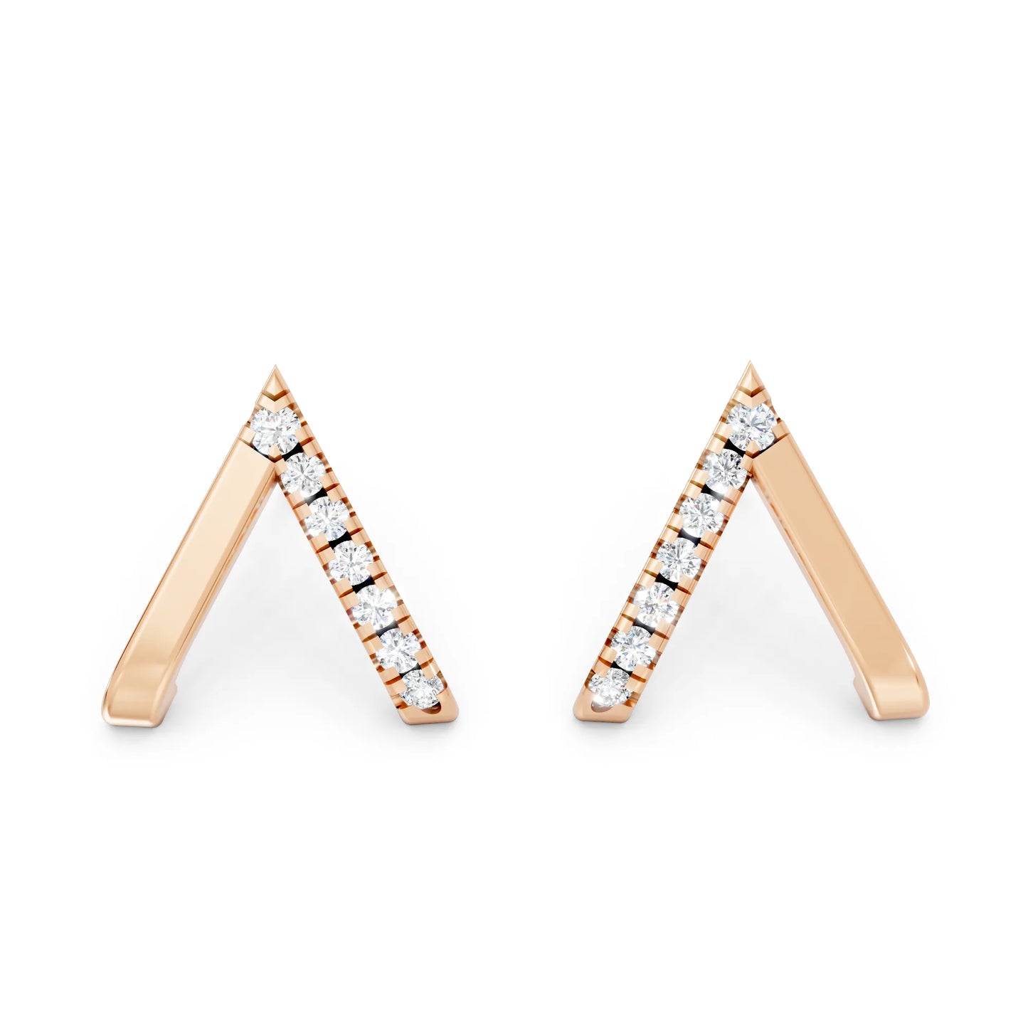 14K Gold Reversed V Diamond Half Pavé Huggie Earring