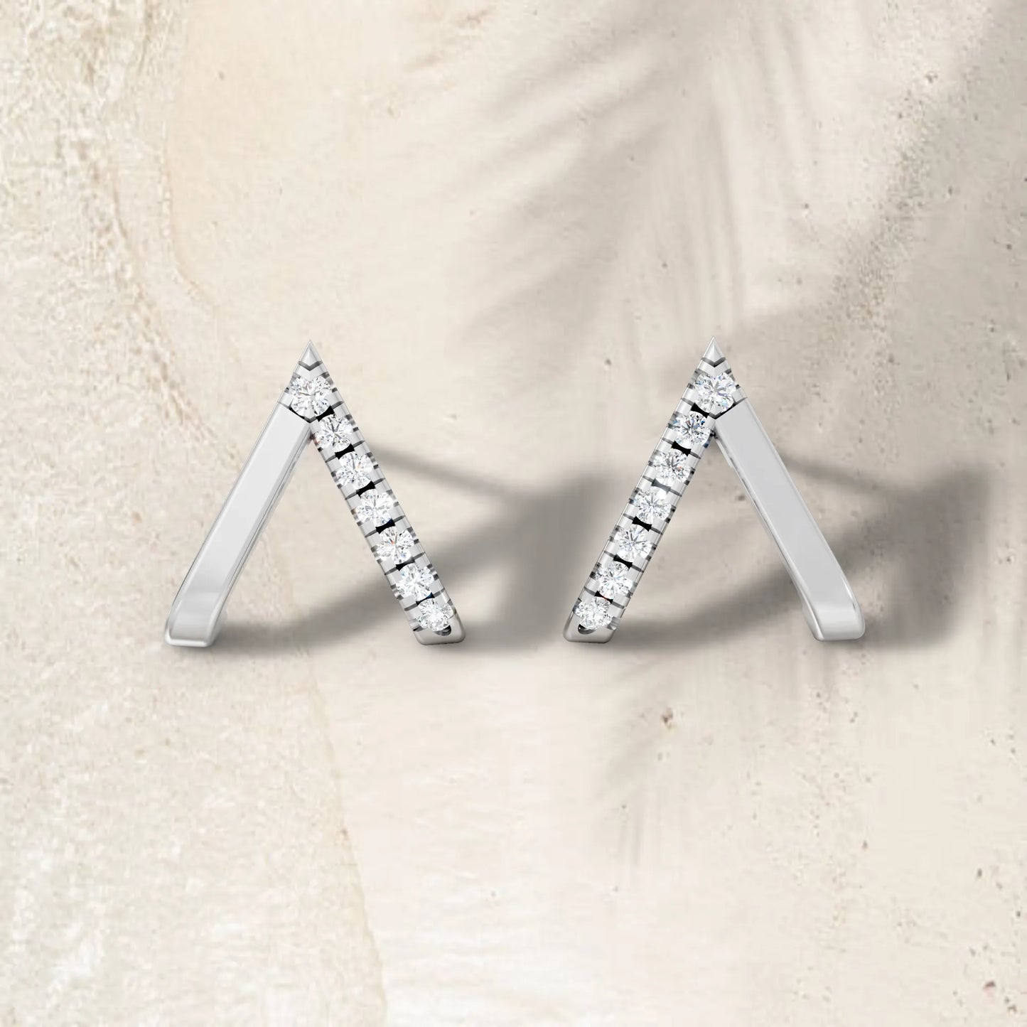 14K Gold Reversed V Diamond Half Pavé Huggie Earring