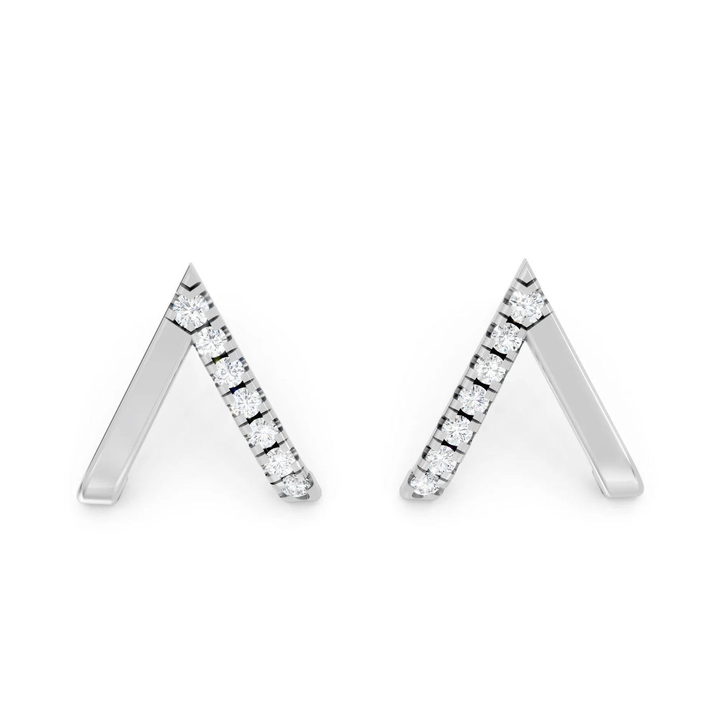 14K Gold Reversed V Diamond Half Pavé Huggie Earring