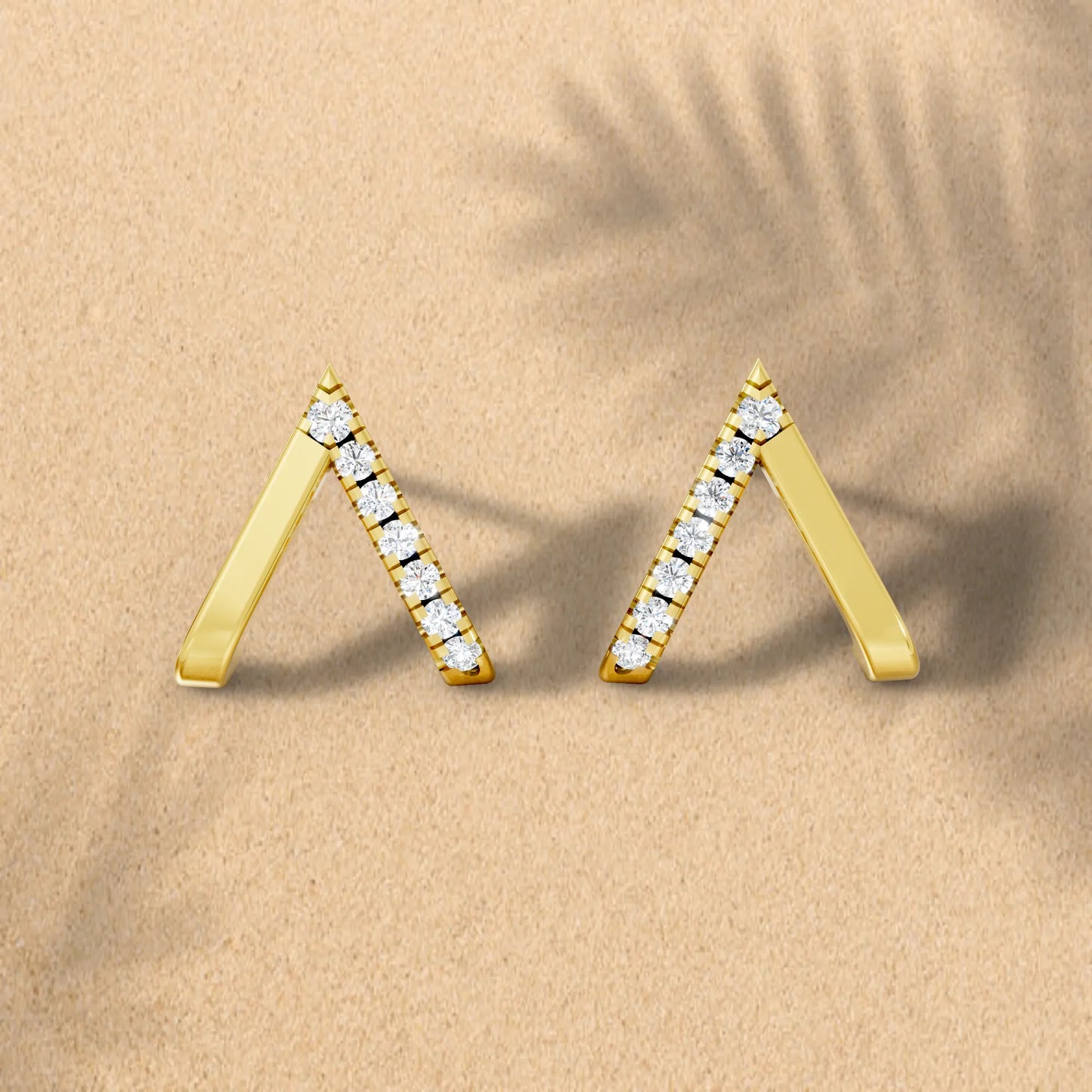 14K Gold Reversed V Diamond Half Pavé Huggie Earring