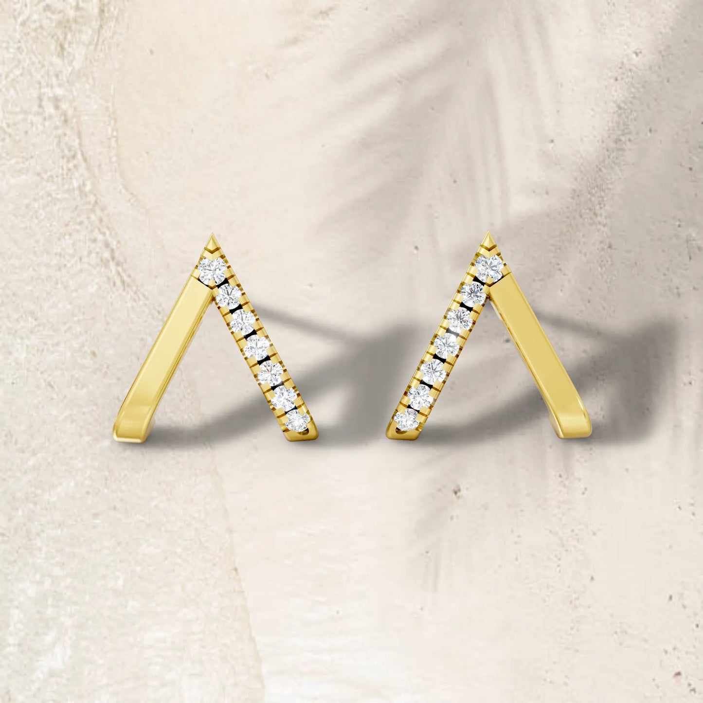 14K Gold Reversed V Diamond Half Pavé Huggie Earring