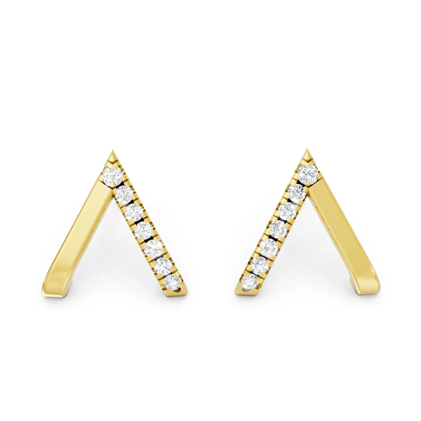 14K Gold Reversed V Diamond Half Pavé Huggie Earring