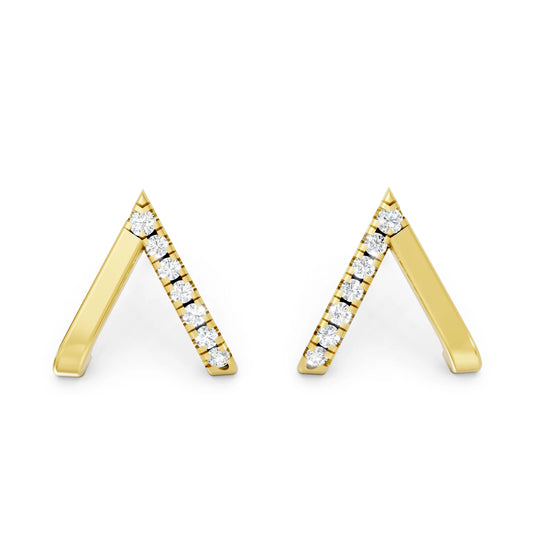14K Gold Reversed V Diamond Half Pavé Huggie Earring