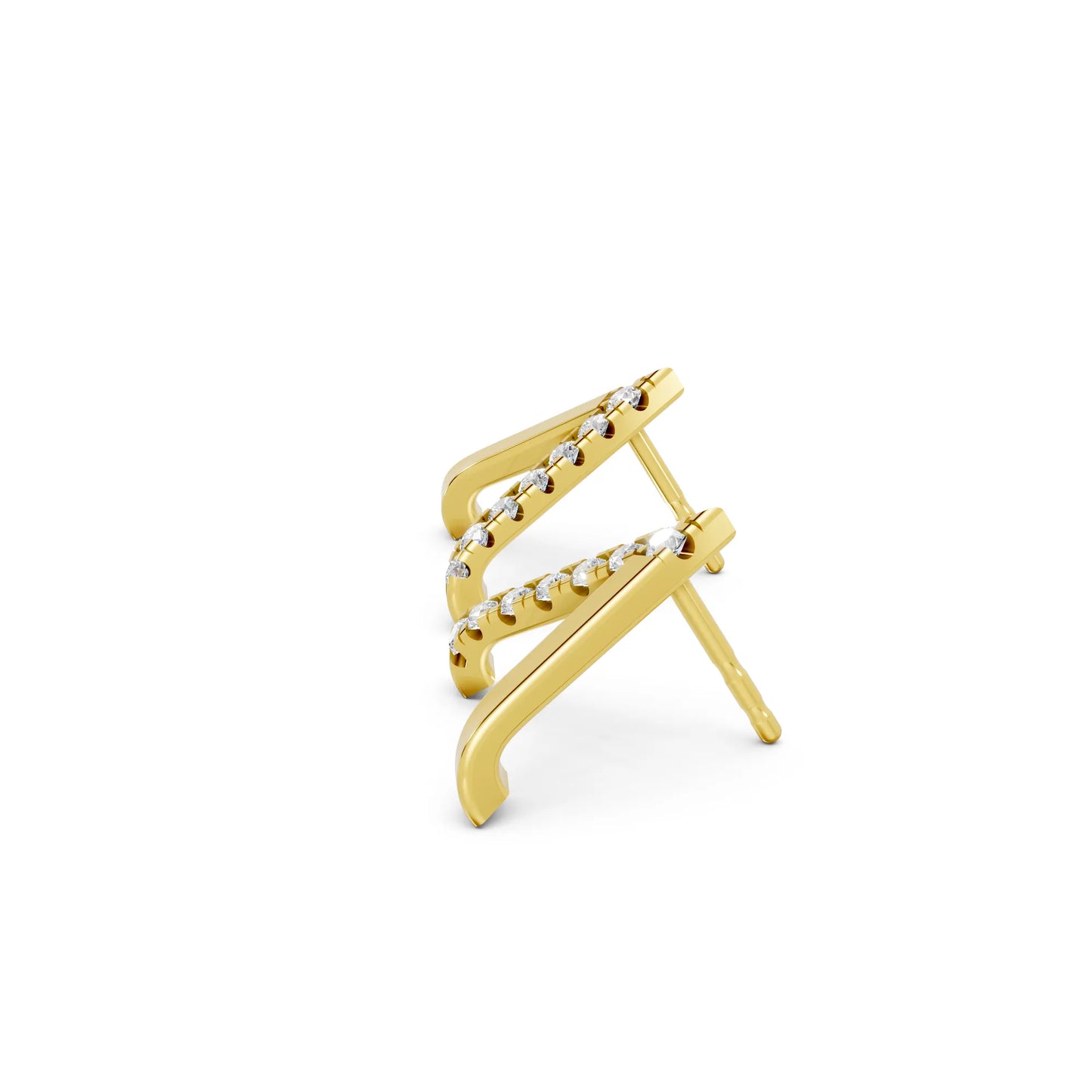 14K Gold Reversed V Diamond Half Pavé Huggie Earring