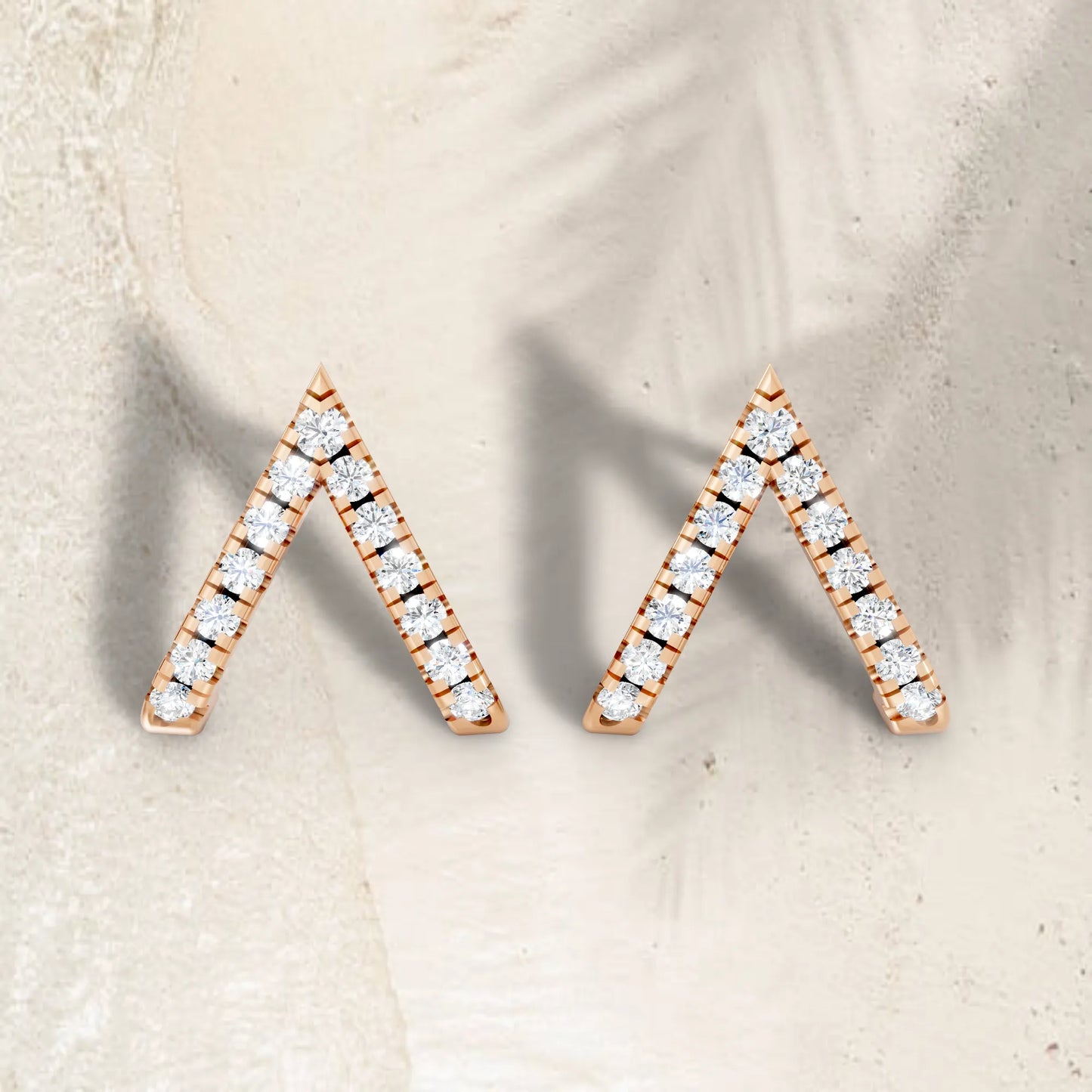 14K Gold  Reversed V Diamond Full Pavé Huggie Earring