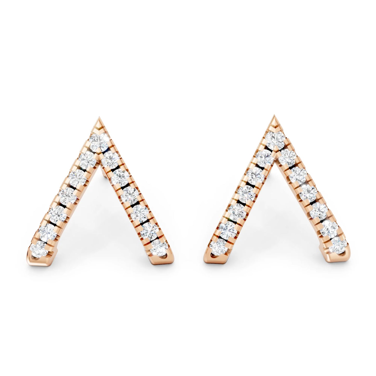14K Gold  Reversed V Diamond Full Pavé Huggie Earring