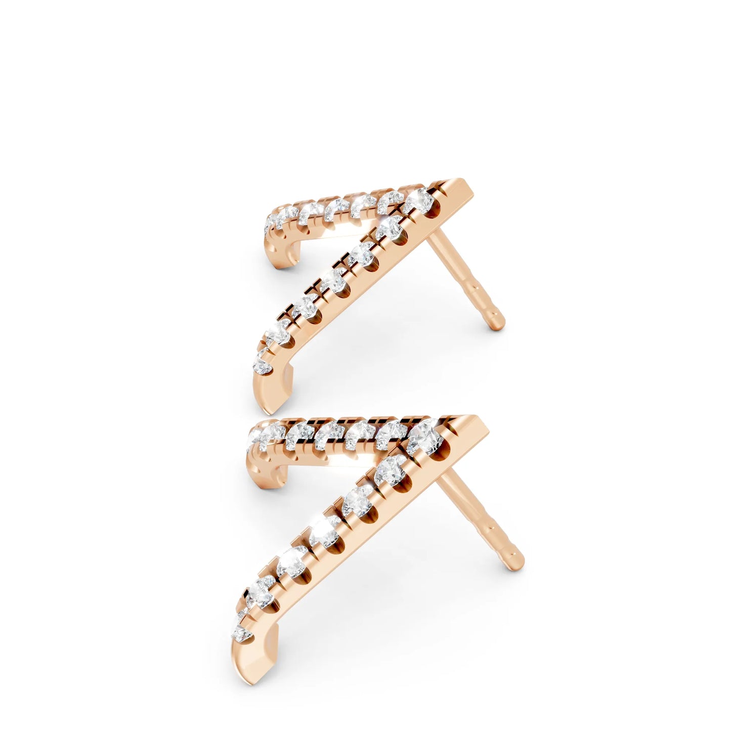 14K Gold  Reversed V Diamond Full Pavé Huggie Earring