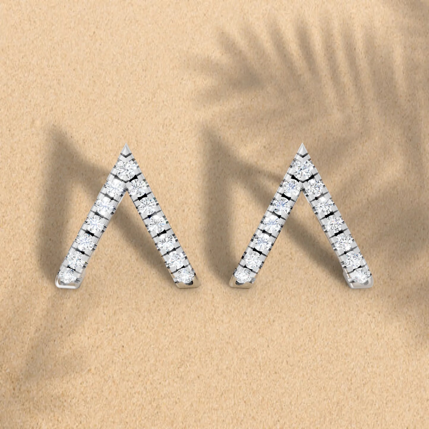14K Gold  Reversed V Diamond Full Pavé Huggie Earring