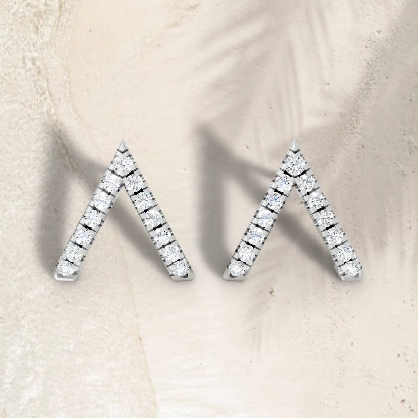 14K Gold  Reversed V Diamond Full Pavé Huggie Earring
