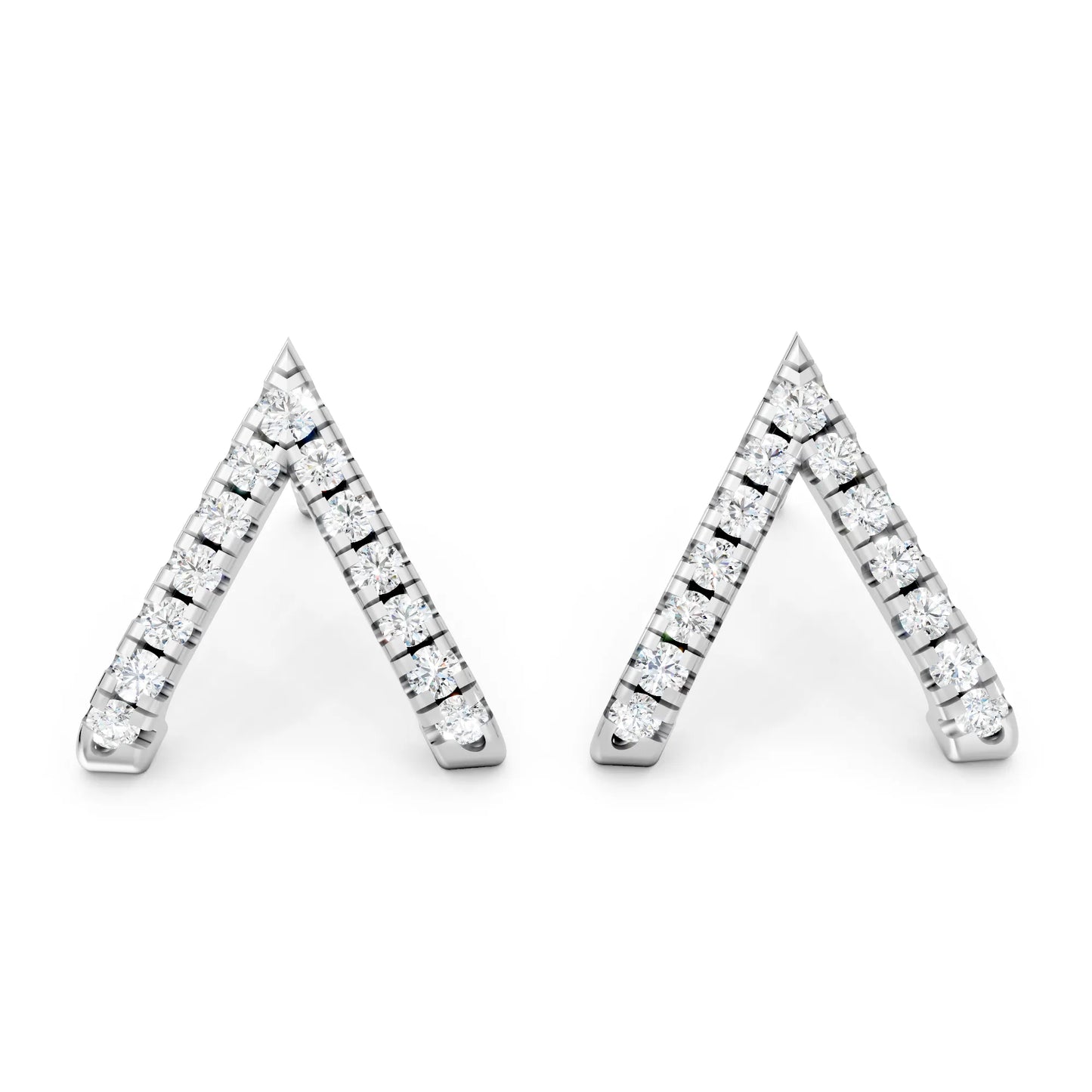 14K Gold  Reversed V Diamond Full Pavé Huggie Earring