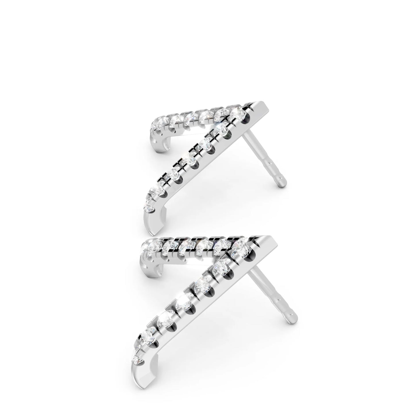 14K Gold  Reversed V Diamond Full Pavé Huggie Earring