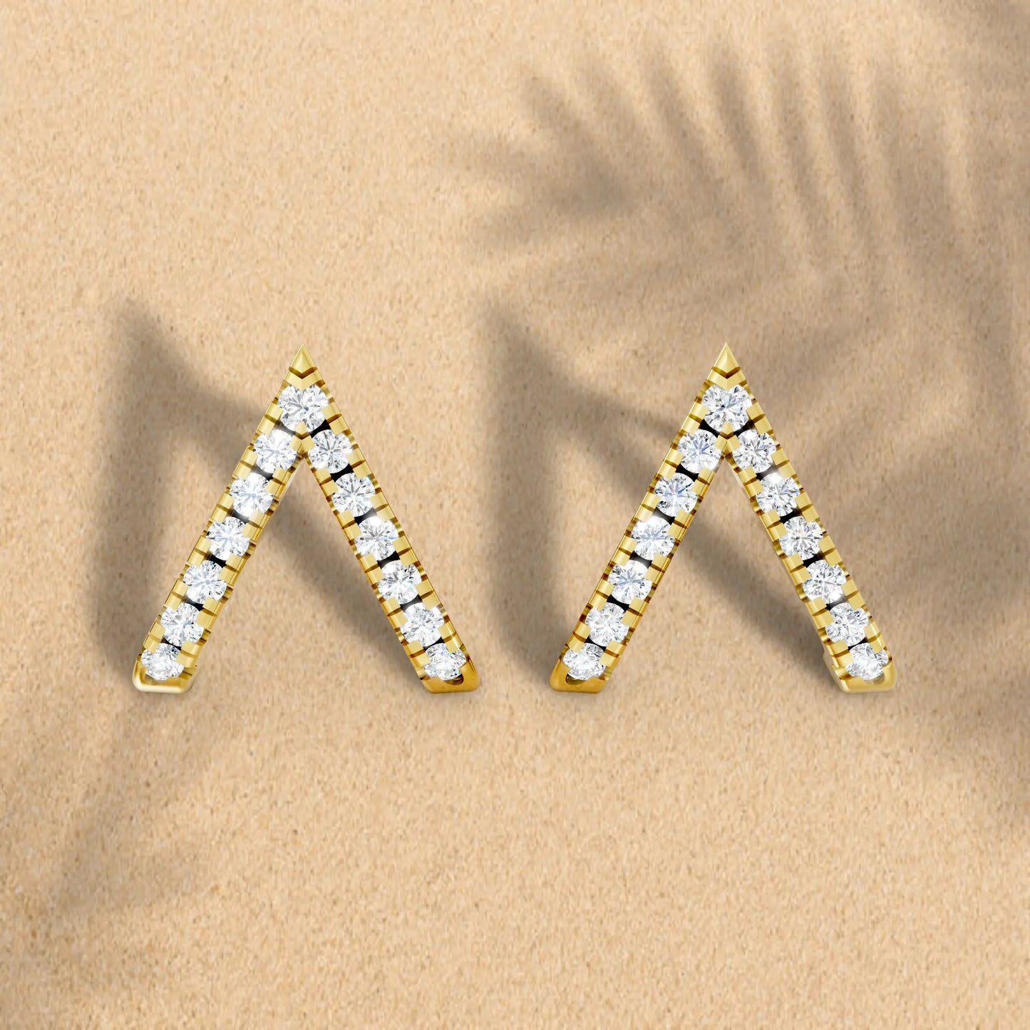 14K Gold  Reversed V Diamond Full Pavé Huggie Earring