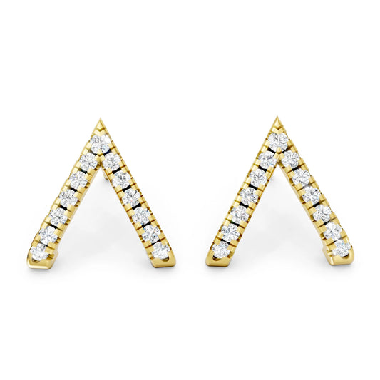14K Gold  Reversed V Diamond Full Pavé Huggie Earring