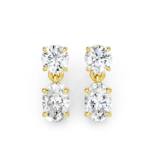 14K Gold Oval and Round Cut Diamond Drop Earring