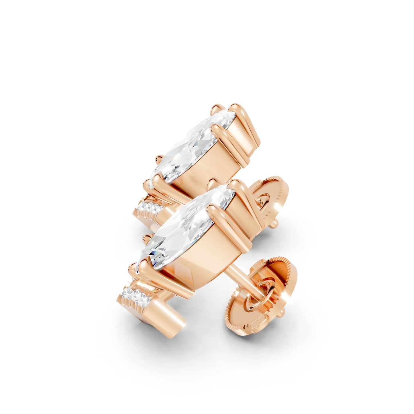 14K Gold Marquise Cut Diamond V Stud Earring