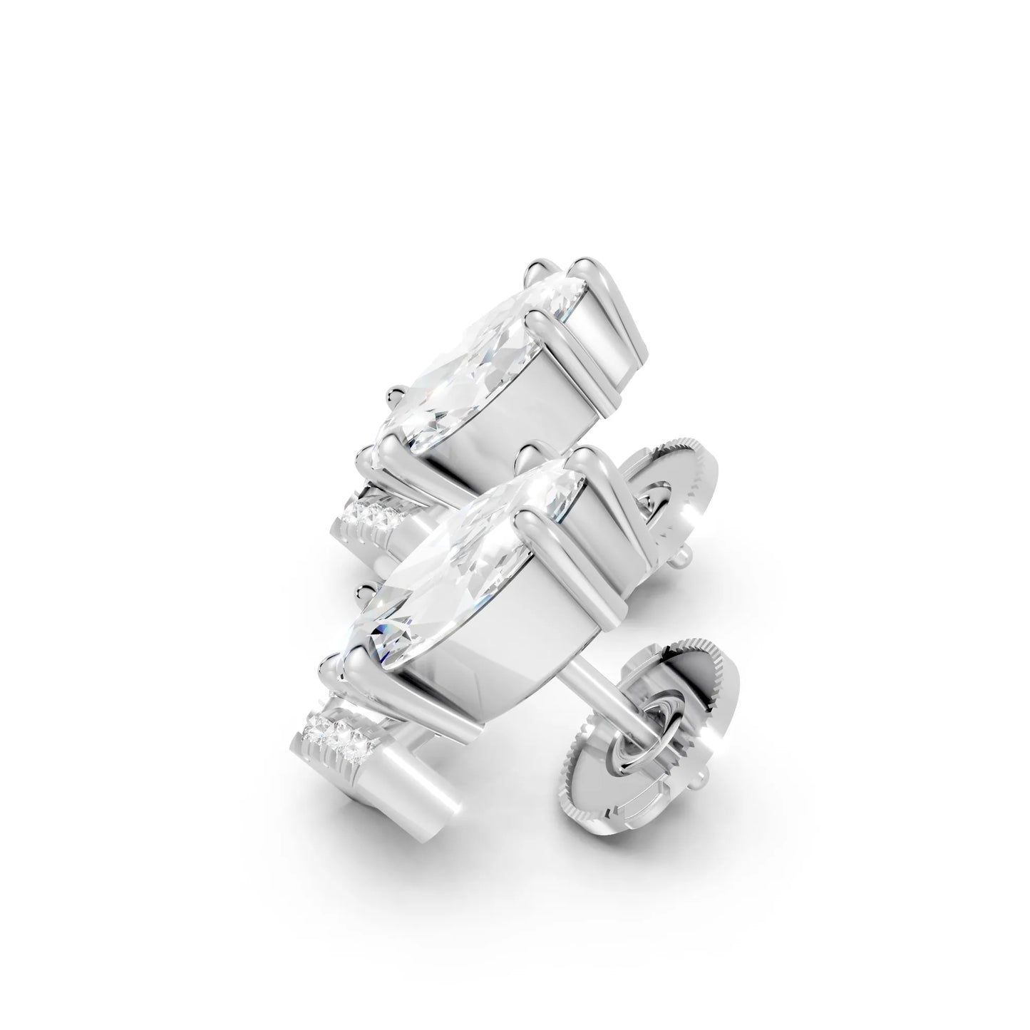 14K Gold Marquise Cut Diamond V Stud Earring