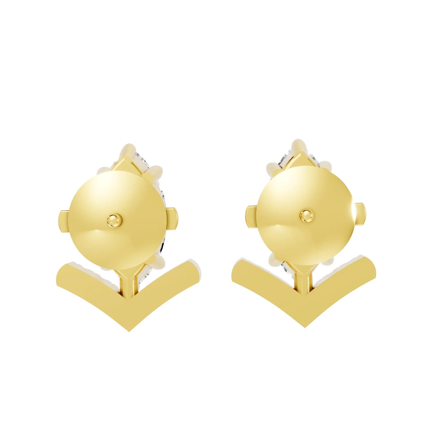 14K Gold Marquise Cut Diamond V Stud Earring