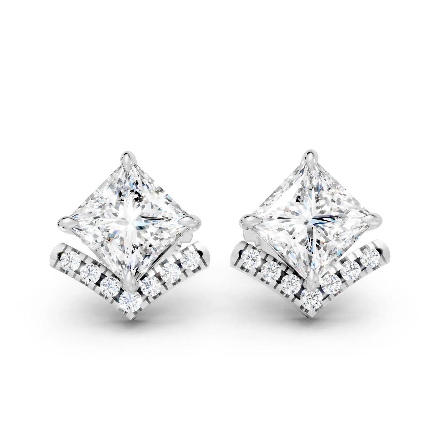 14K Gold  Princess Cut Diamond V Stud Earring