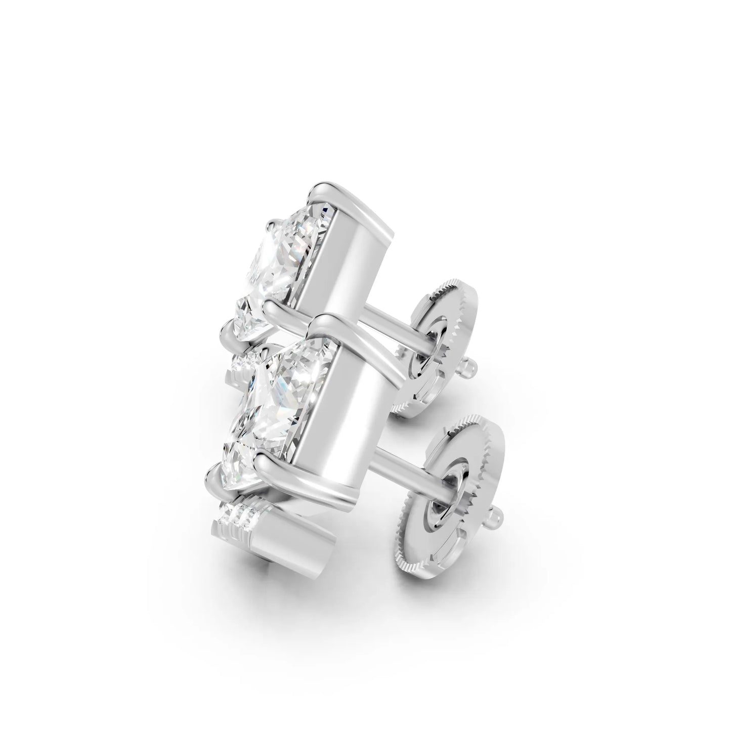 14K Gold  Princess Cut Diamond V Stud Earring