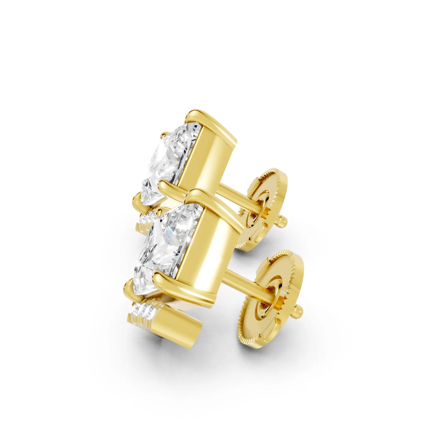 14K Gold  Princess Cut Diamond V Stud Earring