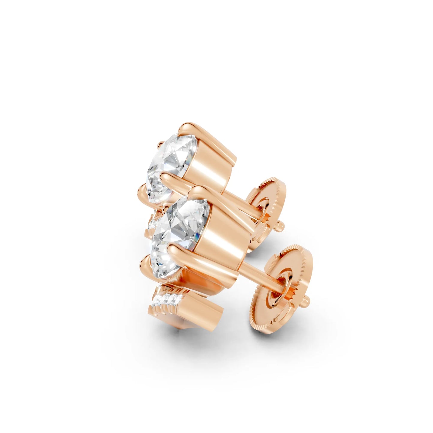 14K Gold Round Cut Diamond V Stud Earring