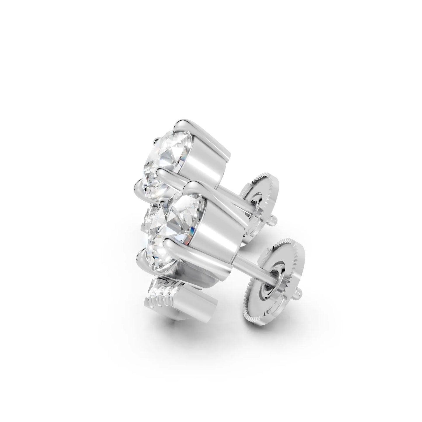 14K Gold Round Cut Diamond V Stud Earring