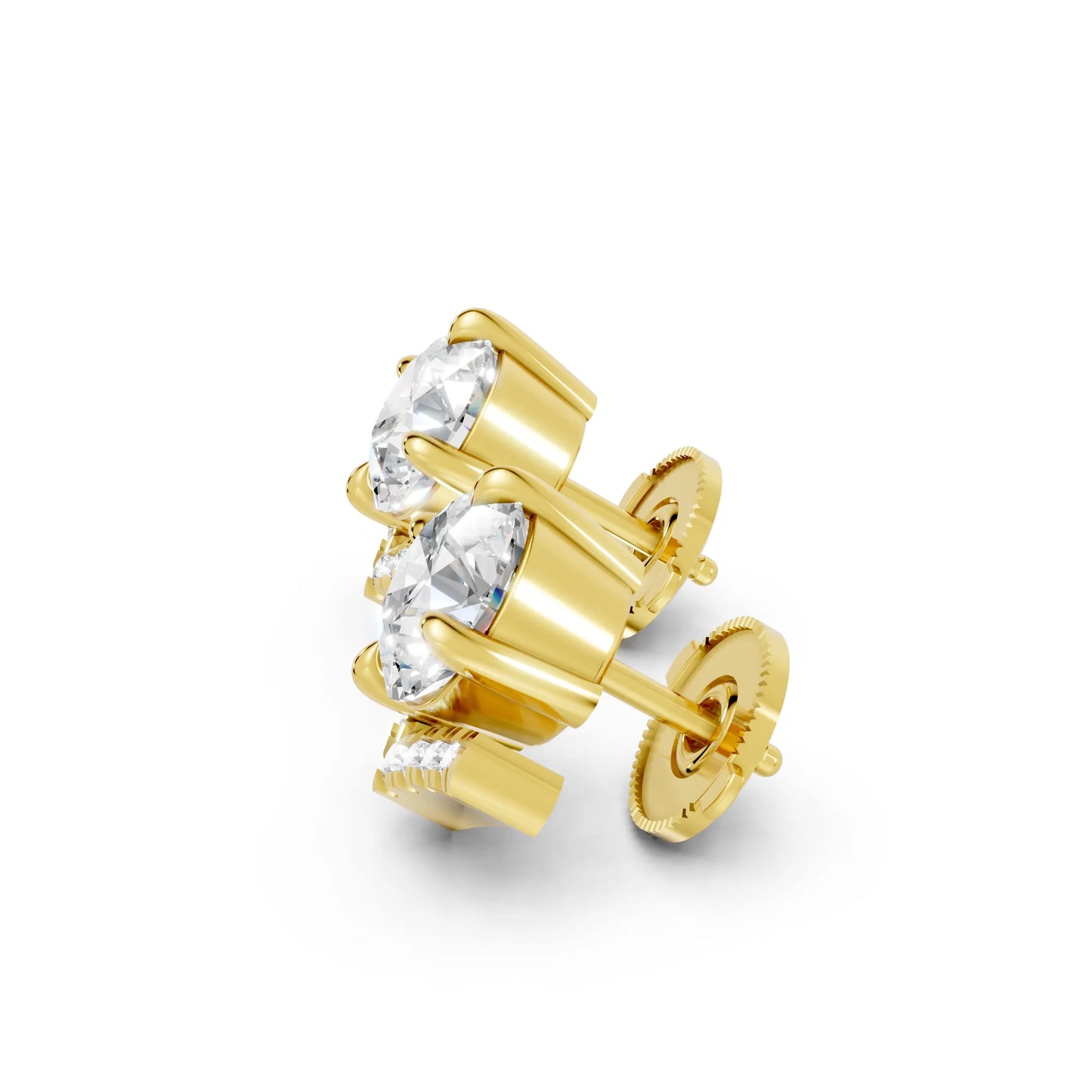 14K Gold Round Cut Diamond V Stud Earring