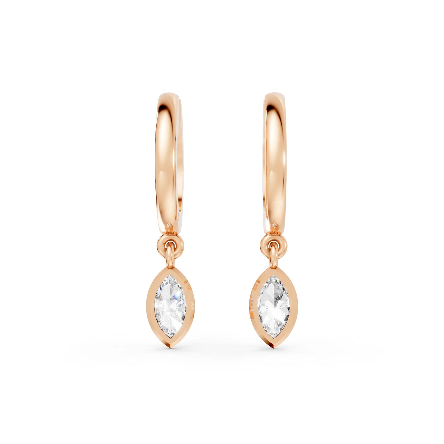 14K Gold Marquise Cut Diamond Knife-Edge Bezel Drop Huggie Hoop Earring