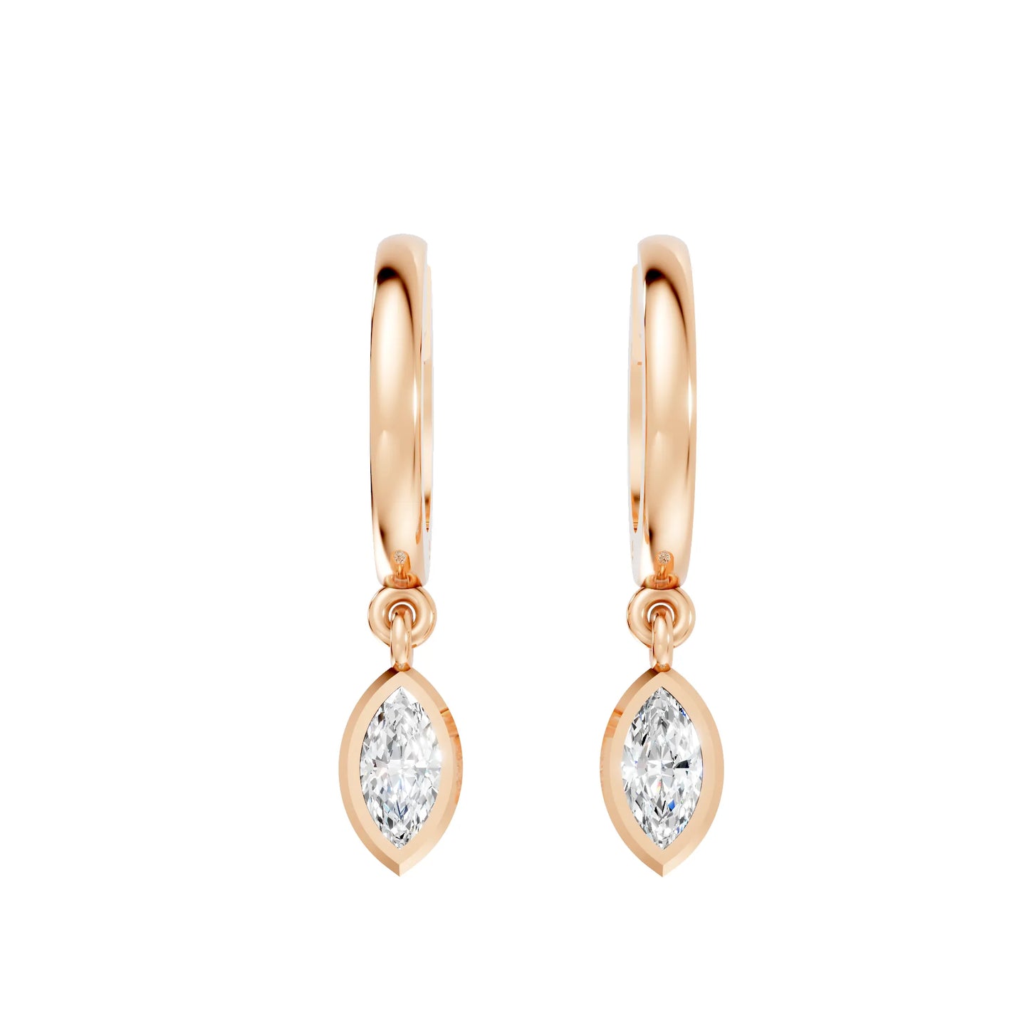 14K Gold Marquise Cut Diamond Knife-Edge Bezel Drop Huggie Hoop Earring