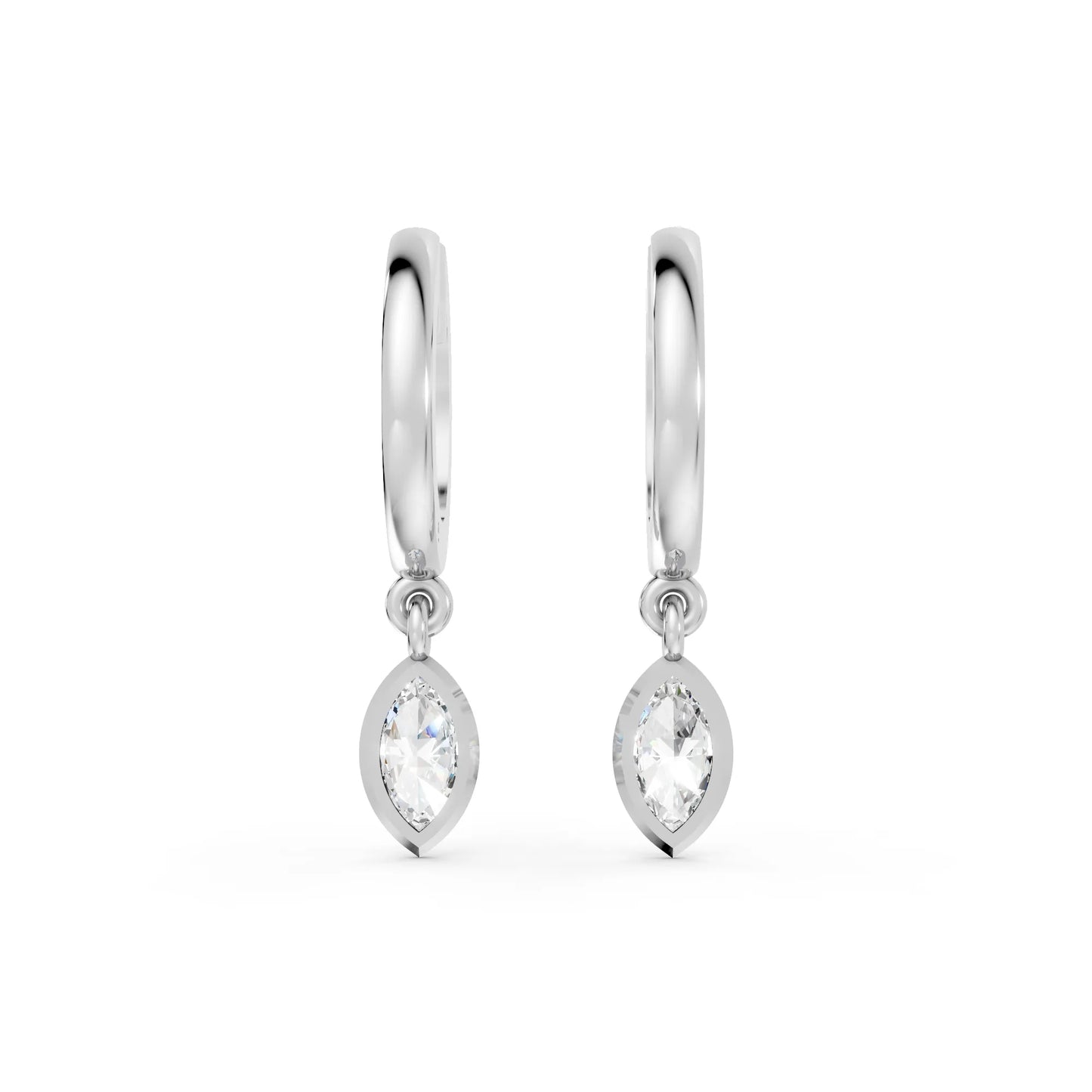 14K Gold Marquise Cut Diamond Knife-Edge Bezel Drop Huggie Hoop Earring