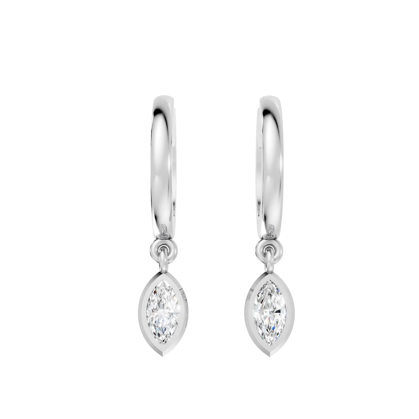 14K Gold Marquise Cut Diamond Knife-Edge Bezel Drop Huggie Hoop Earring