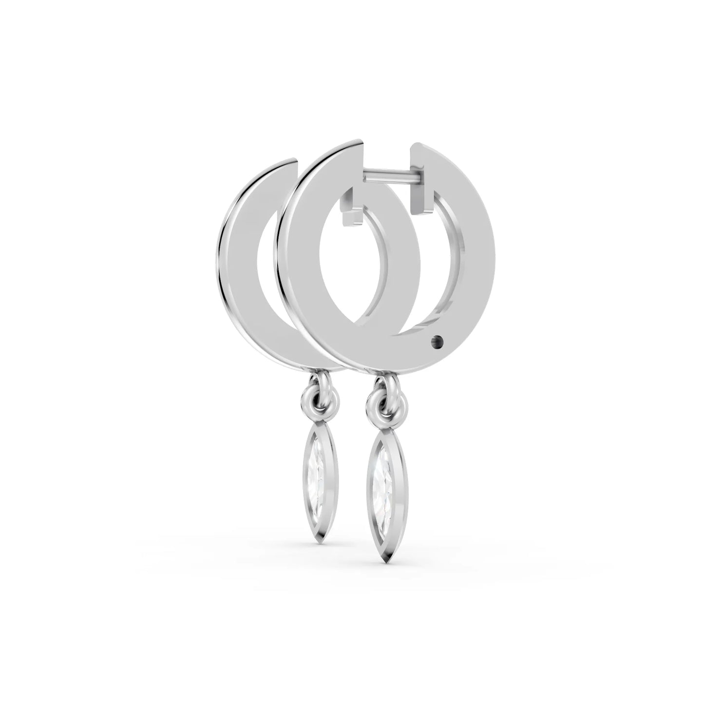 14K Gold Marquise Cut Diamond Knife-Edge Bezel Drop Huggie Hoop Earring