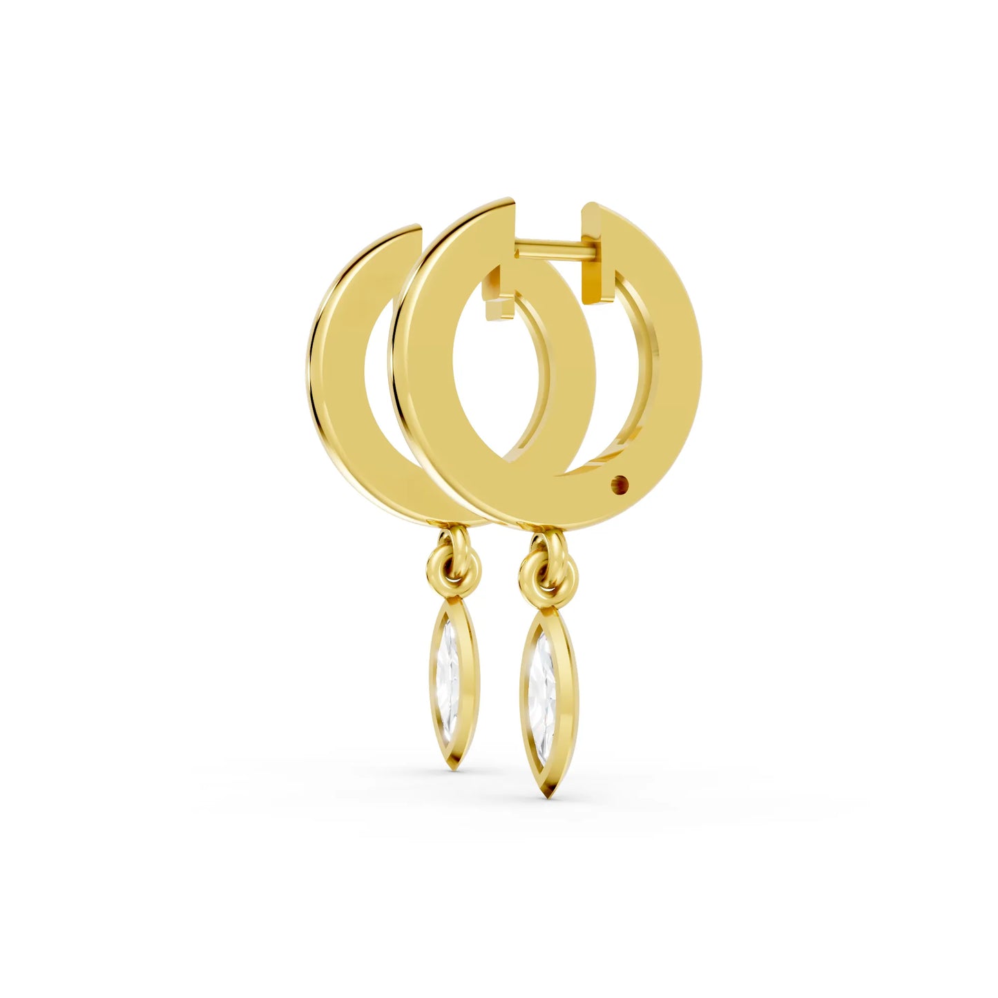 14K Gold Marquise Cut Diamond Knife-Edge Bezel Drop Huggie Hoop Earring