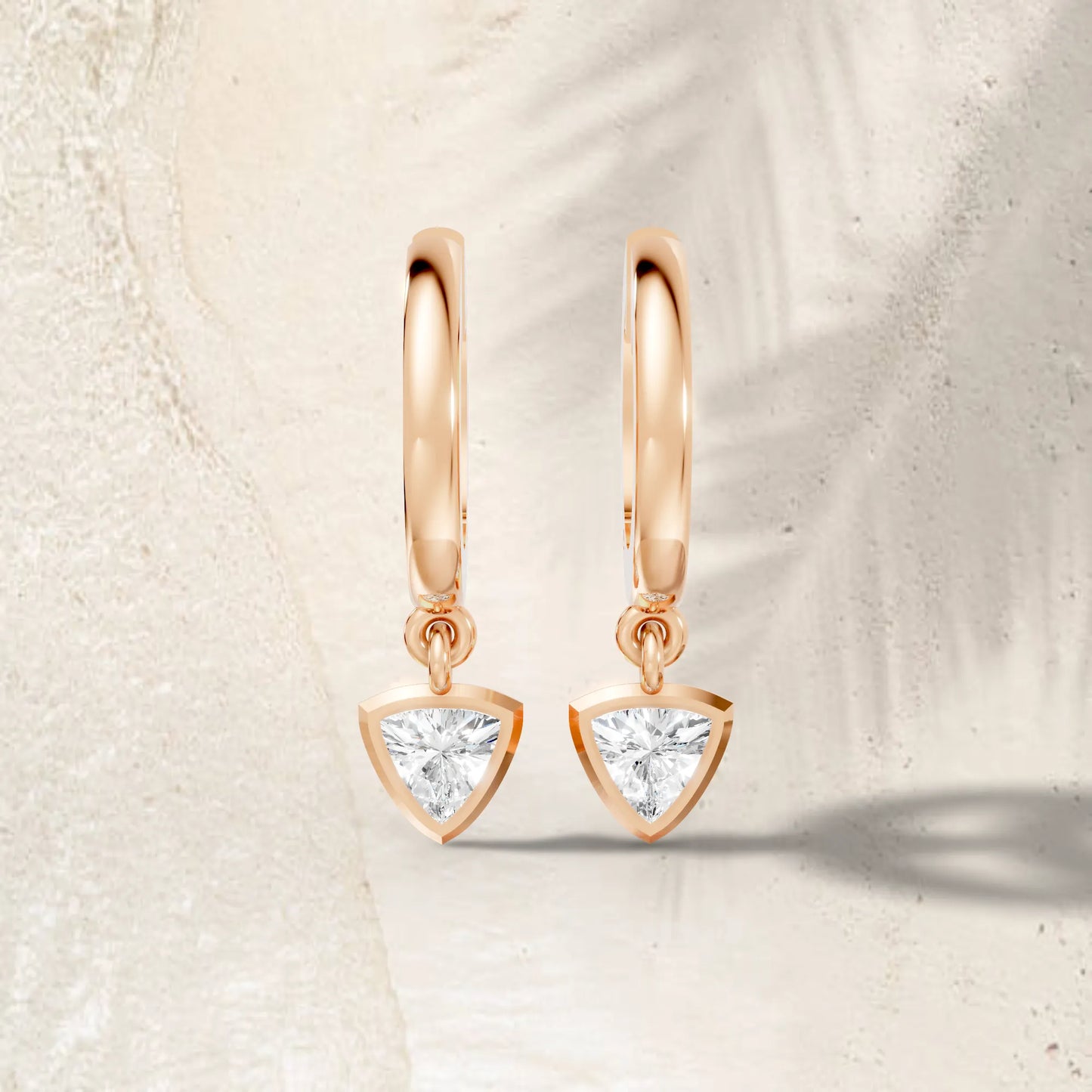 14K Gold Trillion Cut Lab Diamond Minimalist Knife-Edge Bezel Drop Huggie For Unisex |Joyful Surprises Await You On This Beautiful Occasion |Lightweight Small to Large Hoops| Classic Or Timeless Everyday Wear Luxury Jewelry| Trendy Style Earring