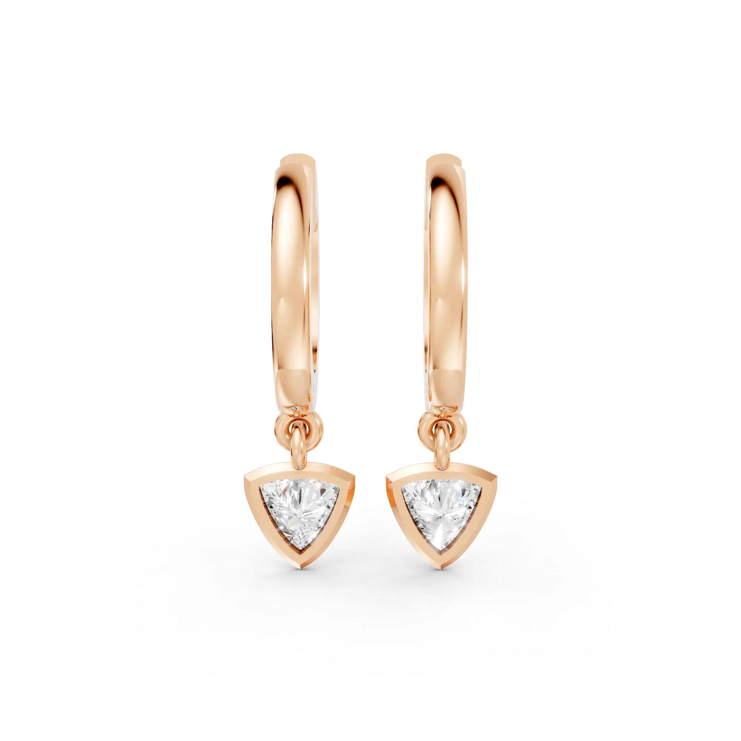 14K Gold Trillion Cut Lab Diamond Minimalist Knife-Edge Bezel Drop Huggie For Unisex |Joyful Surprises Await You On This Beautiful Occasion |Lightweight Small to Large Hoops| Classic Or Timeless Everyday Wear Luxury Jewelry| Trendy Style Earring