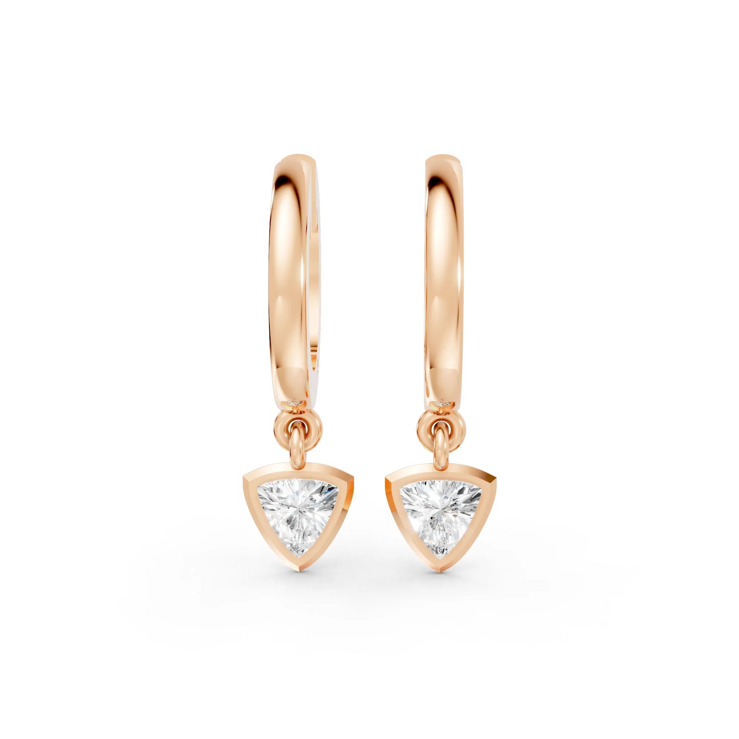 14K Gold Trillion Cut Lab Diamond Minimalist Knife-Edge Bezel Drop Huggie For Unisex |Joyful Surprises Await You On This Beautiful Occasion |Lightweight Small to Large Hoops| Classic Or Timeless Everyday Wear Luxury Jewelry| Trendy Style Earring