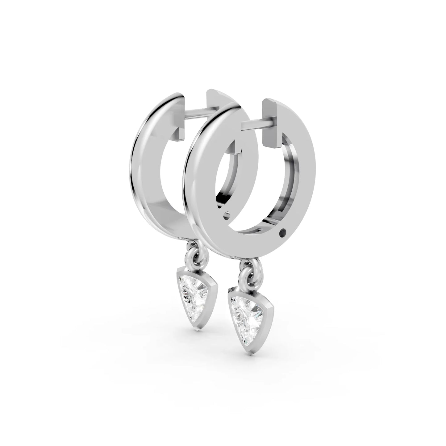 14K Gold Trillion Cut Lab Diamond Minimalist Knife-Edge Bezel Drop Huggie For Unisex |Joyful Surprises Await You On This Beautiful Occasion |Lightweight Small to Large Hoops| Classic Or Timeless Everyday Wear Luxury Jewelry| Trendy Style Earring