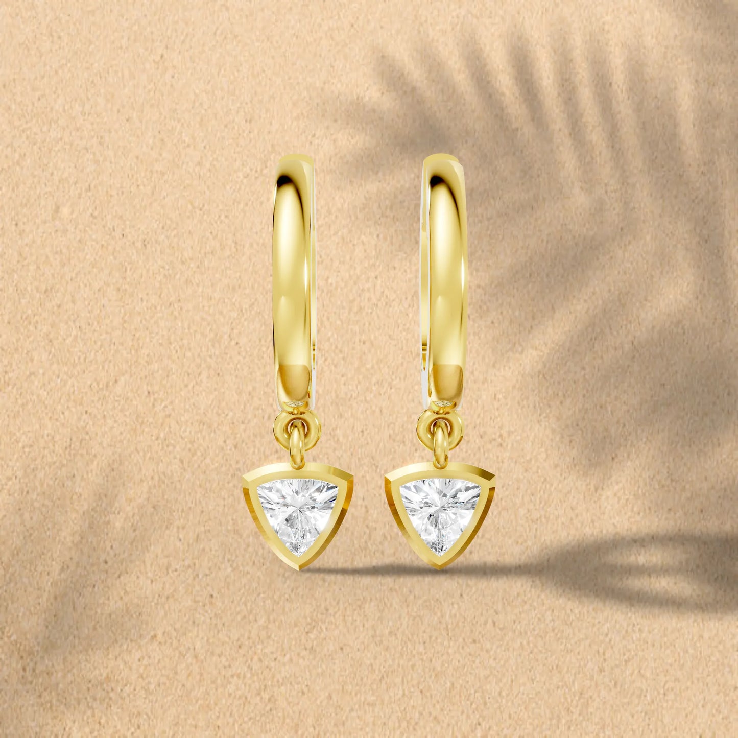 14K Gold Trillion Cut Lab Diamond Minimalist Knife-Edge Bezel Drop Huggie For Unisex |Joyful Surprises Await You On This Beautiful Occasion |Lightweight Small to Large Hoops| Classic Or Timeless Everyday Wear Luxury Jewelry| Trendy Style Earring