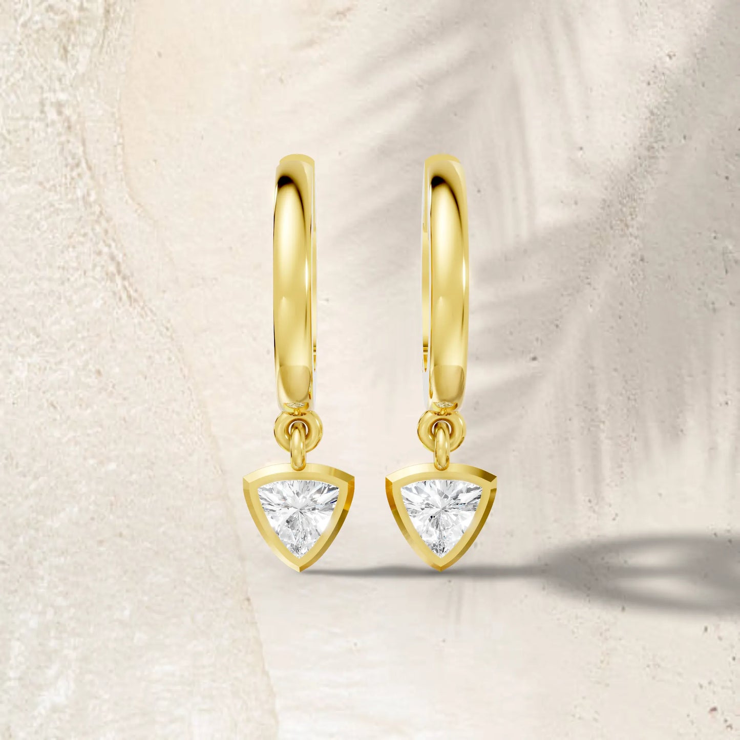 14K Gold Trillion Cut Lab Diamond Minimalist Knife-Edge Bezel Drop Huggie For Unisex |Joyful Surprises Await You On This Beautiful Occasion |Lightweight Small to Large Hoops| Classic Or Timeless Everyday Wear Luxury Jewelry| Trendy Style Earring